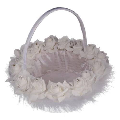 Wedding Flower Girl Basket Feather Bride Basket for Wedding Ceremony Party Decoration Cute Handle Flower Basket Wedding Decor