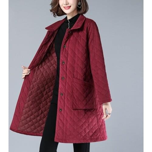 Corduroy Female Cotton Jacket Autumn Winter Korean Loose Long Coat Parkas Warm Outwear Middle-aged Mother Solid Casual Jackets