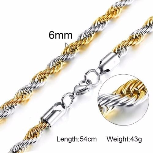 Vnox Stainless Steel Rope Chain Men Necklace Gold Tone Twisted Wave Links Basic Chains Choker Unisex Punk Jewelry
