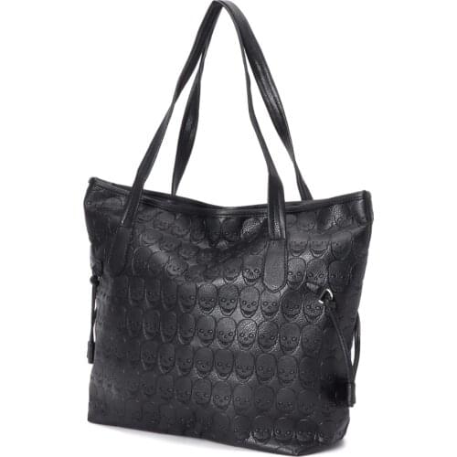 THINKTHENDO Vintage Leather Women Skull Bag Female Solid Punk Shoulder Bag Soft Women Handbags Black With Best Quality