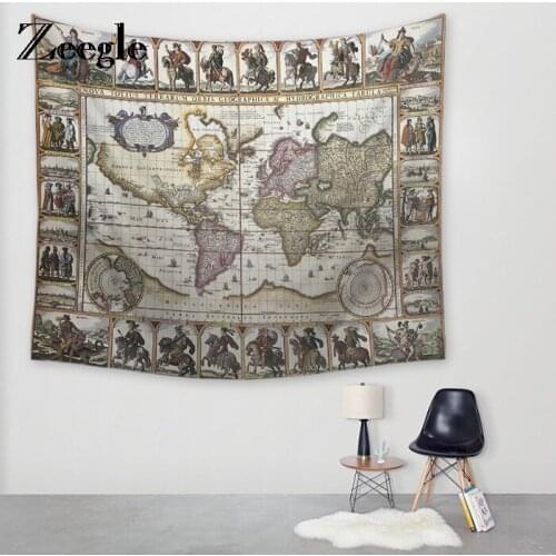 Zeegle World Map Pattern Tapestry Wall Hanging Polyester Bedspread Throw Blanket Curtain Beach Mats Textiles Home Decoration