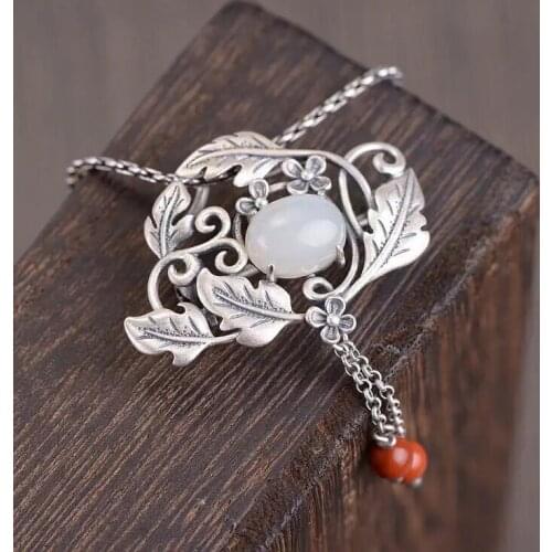 Unique original craftsmanship retro matte flowers and Tianyu personality pendant brooch ladies exquisite silver jewelry