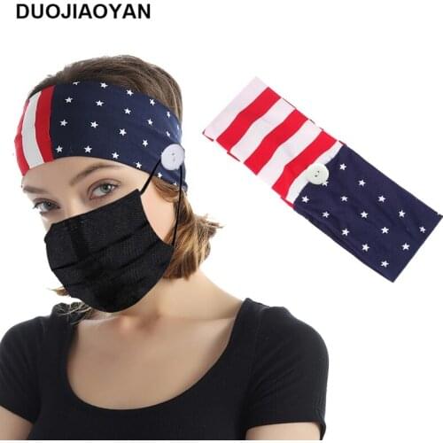 DUOJIAOYAN New America National flag headband With button Fitness Hair decoration headwear women girls soft mask hairband