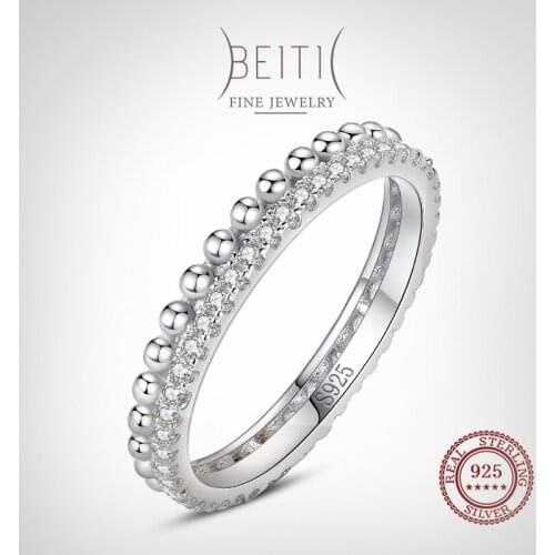 Beitil Exquisite Design Authentic 925 Sterling Silver Cubic Zirconia Finger Ring For Women Girls Anti-allergy Fine Jewelry Gifts