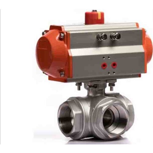 1 1/4 inch pneumatic operated stainless steel 3 way pneumatic ball valve