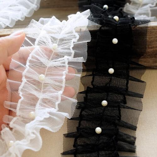 1M Latest Beaded Lace Fabric Sewing Accessories Lace Ribbon 7cm Black White Laces Mesh Beaded Lace Trims For Clothes Ribbons ZA3