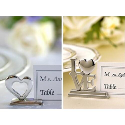 20 Pieces/lot) Silver LOVE Place Card Holders with Matching Card For Guest Seat Name Card holder and Love Heart Party Favors