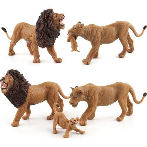 3 type Africa Lion Lioness Pups Family Animal Figure Collectible Toys Wild Animal Action Figures Kids Plastic Cement Toys