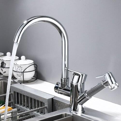 304 Stainless Steel/Brass Chrome Black 360° Rotate Hot And Cold Water Mixer Tap Kitchen Sink Faucet With Pull Out Sprayer