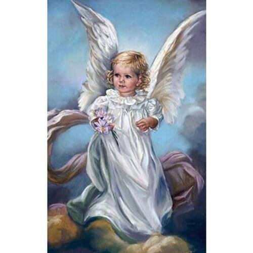 5D DIY Diamond Painting Little Girl Angel Baby Picture Square Round Diamond Art Pendant Character Cross Stitch Kit Gift WG2735