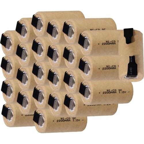 25 pcs SC battery 1.2V SUBC batteries rechargeable high drain 2200mah with tabs color random