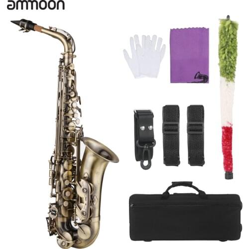Ammoon E-flat Alto Saxophone Brass Lacquered Gold Eb Sax Woodwind Music Instruments with Case Neck Straps Mouthpiece saxofone