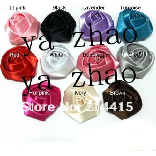2" satin rolled rosette, satin rolled rose flower, 22 colors in stock, free shipping 100pcs/lot