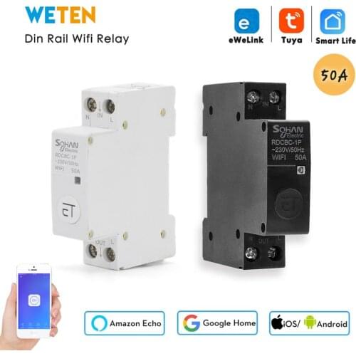 Tuya / eWelink Wifi Circuit Breaker Din Rail Smart Breaker 1P 50A, App Remote Control Work with Alexa Google Home for Smart home