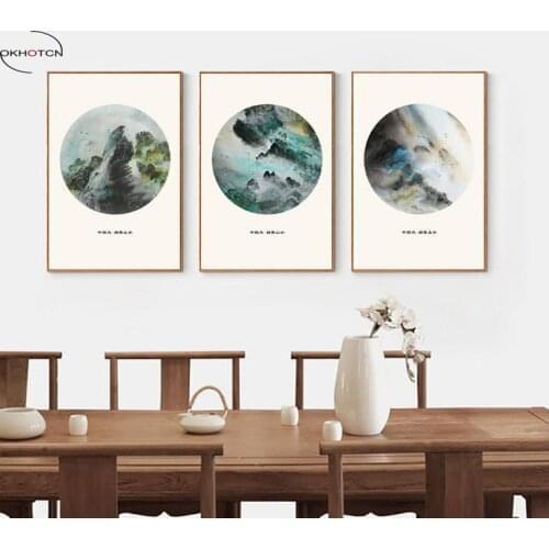 Unframed 3 Pieces/Set New Chinese Abstract Ink Landscape Scenery Decorative Painting Canvas Wall Art HD Printing