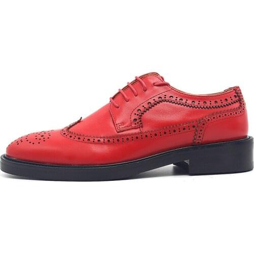 Brand New Genuine Leather Shoes Men Luxury Designer Red Embroidery Wedding Footwear Brogue Carved Wingtip Dress Shoes Plus Size