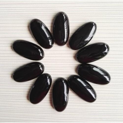 Free shipping 12pcs/Lot natural black onyx Stone beads oval CAB Cabochon size 15x30mm for jewelry necklace making