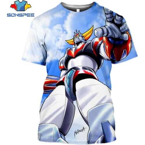 Summer New Men 3D Print Robot Grendizer Japanese Anime Classic T-shirt Mecha O-Neck Short Sleeve Women Casual Fashion Shirt Top