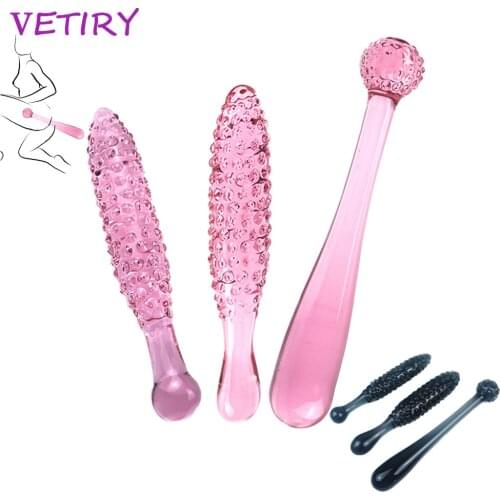 Crystal Glass Dildos Vaginal Anal Stimulation Butt Plug G-spot Prostate Massager Granules Stick Anal Beads Sex Toys For Couples