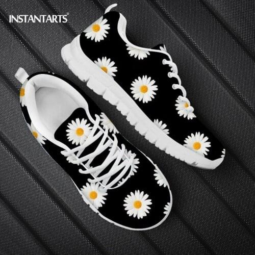 INSTANTARTS Little Daisies Printing Womens Shoes Spring Floral Sneakers Brand Lace Up Walk Flats Shoe Light Weight Sneaker