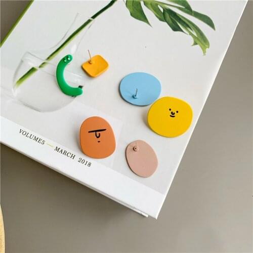 Interesting geometric asymmetry creative wacky comic face earrings, stylish oil painting womens earrings, 2020 new jewelry