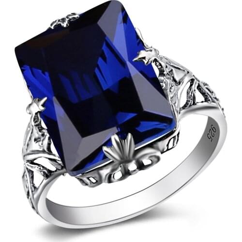 Szjinao Women Sterling Silver Rings Stone Punk Chunky Ring Designer Luxury Sapphire Rectangle Shape Real Silver 925 Jewelry 2021