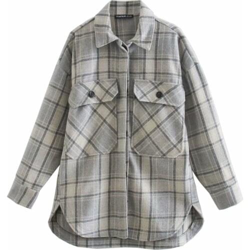 Nice Casual Woman Cotton Loose Plaid Shirt Coats New Spring Vogue Ladies Soft Pocket Outwear Female Vintage Oversized Jacket