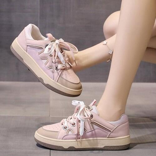 Candy Color Stitching Hollow Thick-soled Lace-up Running Sneakers Single Shoes Fall 2021 New Trend Fashion Casual Women Sneakers