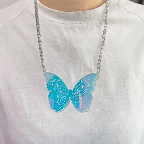 Fashion Neon Butterfly Wing Animal Pendant Necklace Acrylic Neutral Glitter Clear Cute Trendy Jewelry Accessories