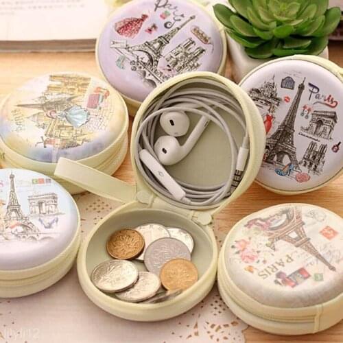 Mini Cute Round Headset Box Tower Landscape Zipper Coin Purse Key Storage Wallet Pouch Bag Gift