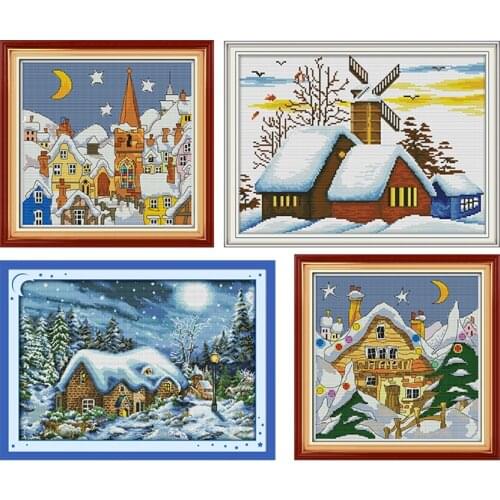 Winter snow scene series DIY 14CT Cross Stitch kits cartoon printed parterns DMC canvas Chinese Embroidery Gift Home decorations