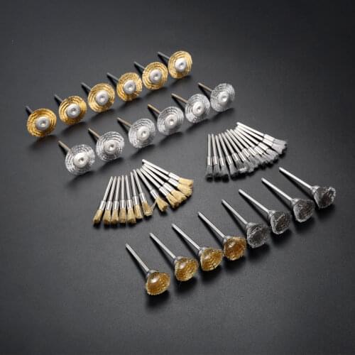 44Pcs Wheel Steel Brush Wire Set Tools Accessories Burr Abrasive Head Deburring Drill For Power Dremel Rotary Tools Polishing