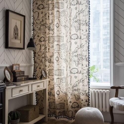 New finished curtain map tassel window kitchen curtain semi shading floating window