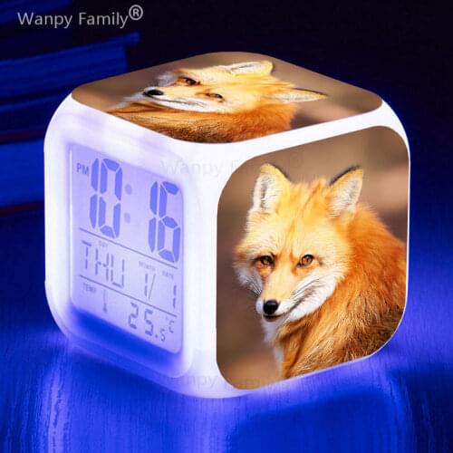 Fox Alarm Clocks 7 Color Change Glowing LED Digital Alarm Clock For Kids Room Multifunctio Luminous Electronic Watches Clock