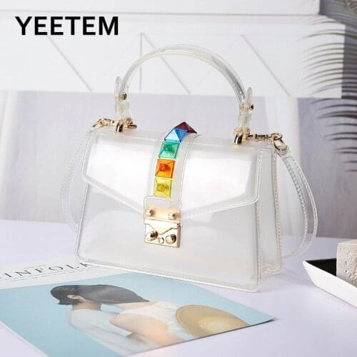 2020 spring summer new fashion all-match single shoulder handbag transparent jelly bag messenger portable rivet small square bag