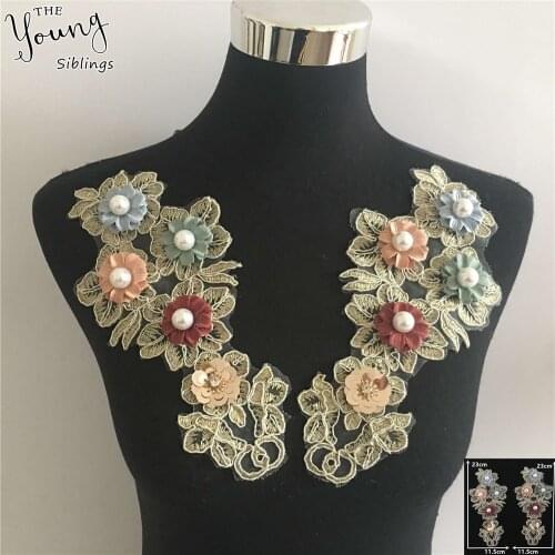 New arrive Embroidery Lace collar Sequins Flower ABS pearl Lace Neckline applique DIY Sewing Dresses Accessory A pair for sale