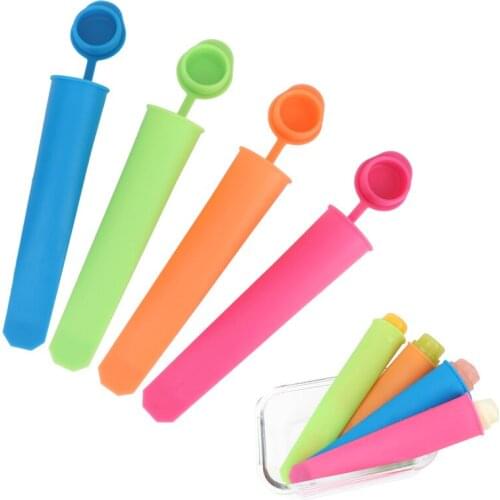 Solid Color DIY Summer Popsicle Maker Lolly Mould Kitchen Supplies DIY Food-Grade Silicone Frozen Ice Cream Pop Mold With Lid