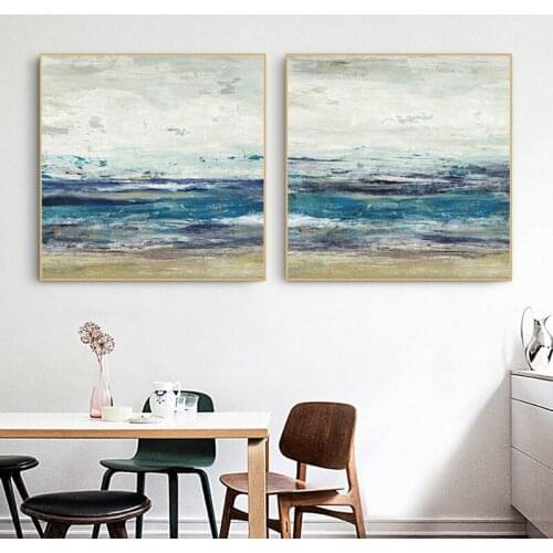 Print Painting Blue Sandy Beach Seaside Scenery Decorative Art Picture for Restaurant Office Home Room Canvas Wall Art Poster