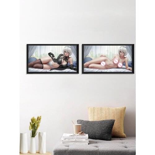 Nier Automata Poster Room Decor Art Silk Gift Home Prints Wall Stiker Pajamas Sexy Nude Girl YoRHa Anime No2 Type B