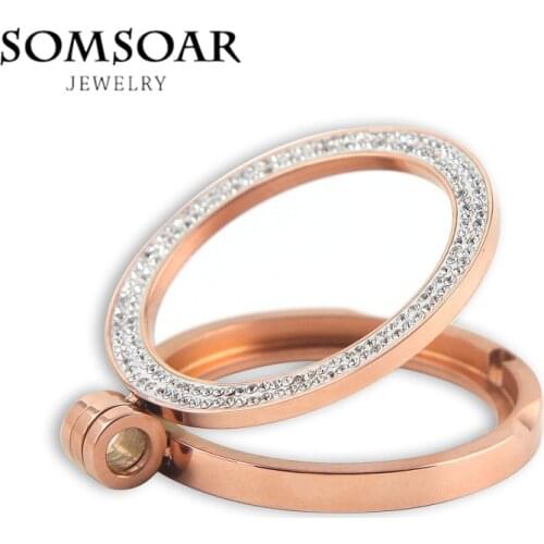 "PRESELL PRODUCT" Double Crystal magnetic Bottom Open 35mm Stainless Steel Coin Holder Frame Pendant fit 33mm Coin Disc