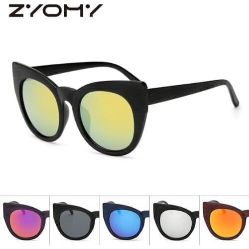 Q Luxury Brand Sexy Cat Eye Sunglasses Women Classic Retro Wood Grain Big Frame Goggles Brand Designer Colorful Film Sun Glasses