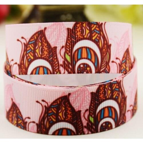 22mm 25mm 38mm 75mm feather cartoon printed Grosgrain Ribbon party decoration 10 Yards X-03707