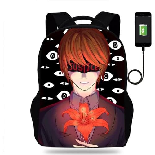 Anime Death Note Backpack Boys Girls Teenager School Bags Children Student Knapsack Men Women USB Charging Rucksack Travel Bags