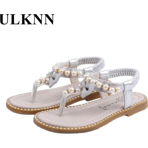 ULKNN Kids beach shoes summer new girls Beading sandals Childrens baby bow princess sandals and slippers flip-flops 2021 shoes