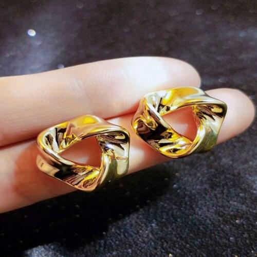 Unique Vintage Charm Gold Color Rotating Button Circle Metal Twisted Stud Earrings for Women Statement Alloy Earrings Jewelry