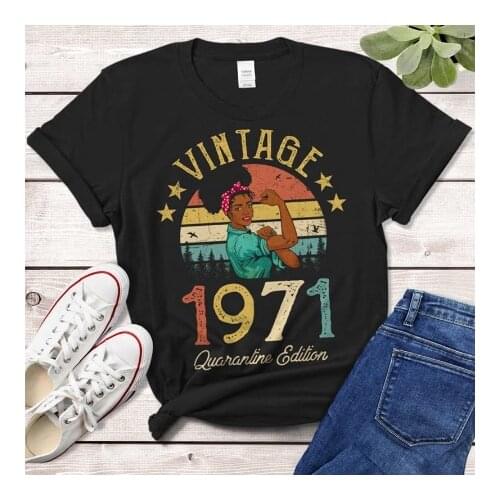 Vintage 1971 Original Parts T-Shirt African American Women Mask 50th Birthday Gift Fashion Casual Short Sleeve Top Tee goth