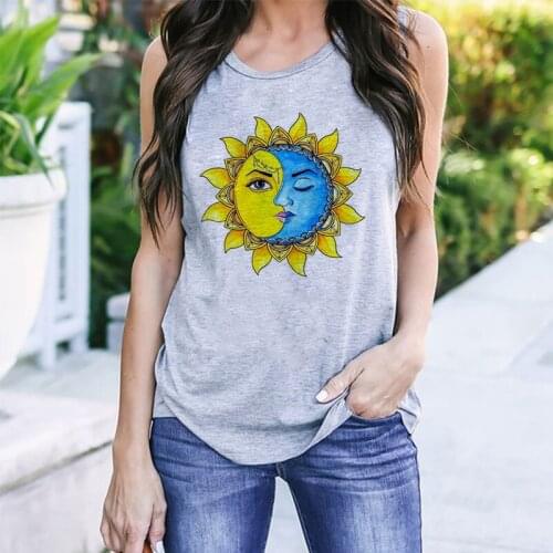 2021 Summer Kawaii Moon Sun Print Plus Size Women Harajuku Sleeveless Casual Loose Tank Tops Fashion Female Young Sport T-shirt