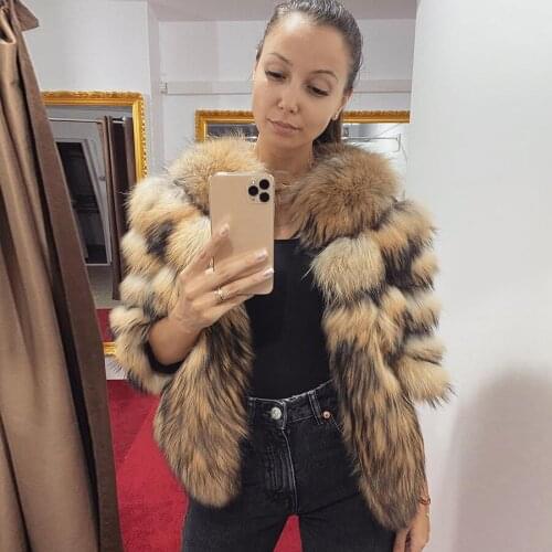 Fur Coat Jacket Women Winter Natural Raccoon Fur Jacket Warm Fashion Outwear