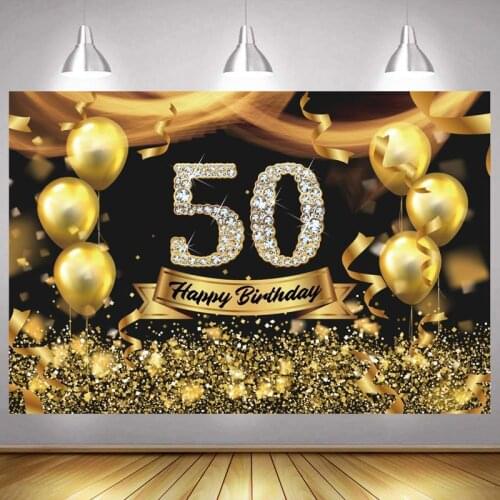 Gold 50th Photo Backdrop Lady Happy Birthday Party Decoration Balloon Photography Backgrounds Banner