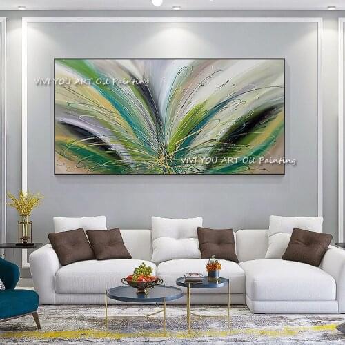 100% Handmade Oil Painting Abstract Plants Green Leaves Picture Wall Art Paintings Living Room Home Decor